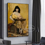 toile d'art impression moderne femme orientaliste couleurs jaune beige sans cadre aquarelle