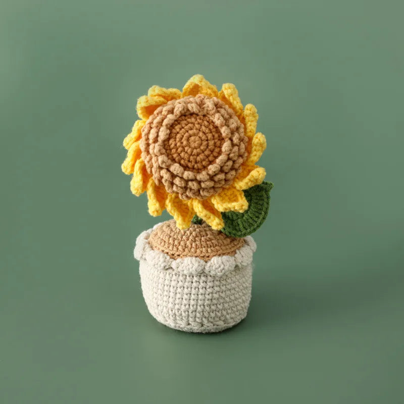 fleurs tricotées multicolores pot décoration intérieure artisanale célébration anniversaire diplôme