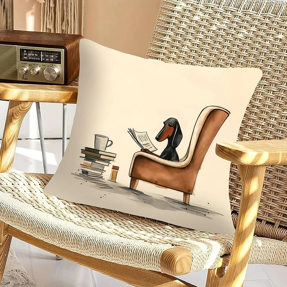 housse coussin carré beige chien fauteuil cartoon 100 polyester opacité 45x45cm