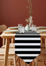 chinois moderne chemin table lin noir blanc rayé