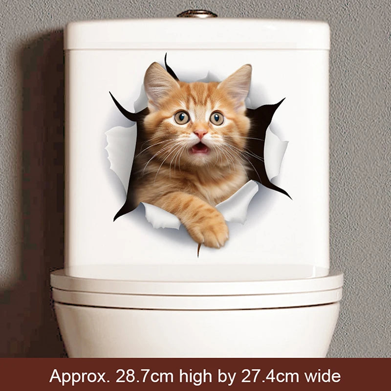 sticker mural 3d chaton orange gris opale adhésif salle bain décoration animaux