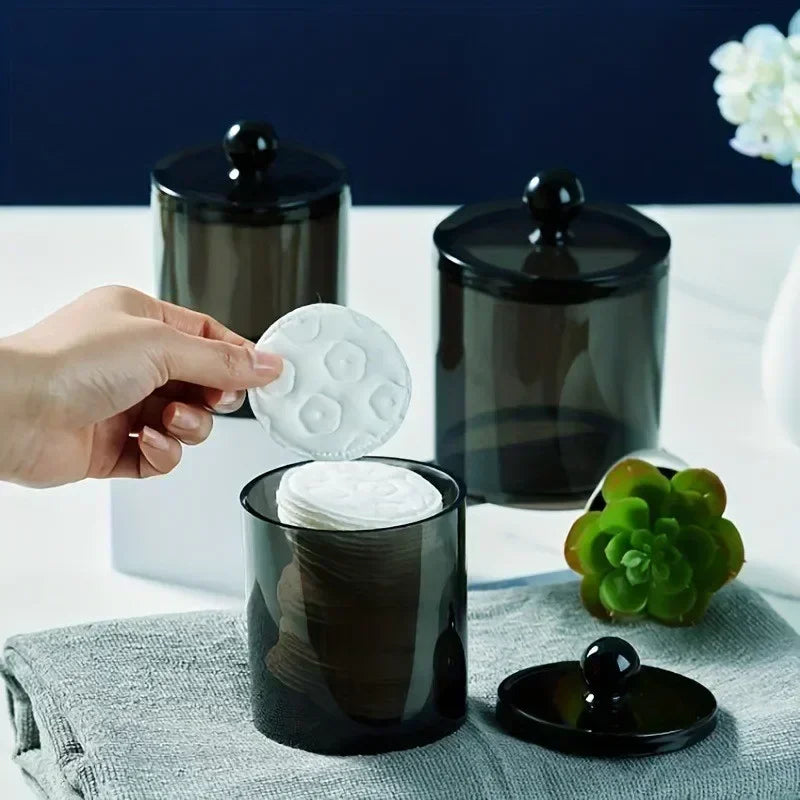 contenants coton tige tampons plastique noir transparent modernes réutilisables minimalistes respectueux environnement