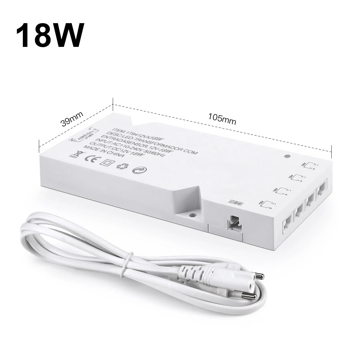 transformateur alimentation led 12v 110v 250v ac blanc moderne câble eu indicateur bleu connecteurs