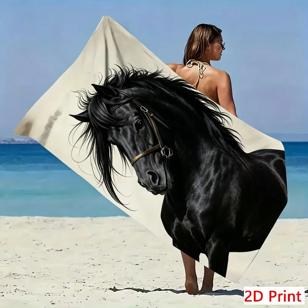 serviette plage microfibre cheval artistique séchage rapide grande taille toiletement illustration réaliste