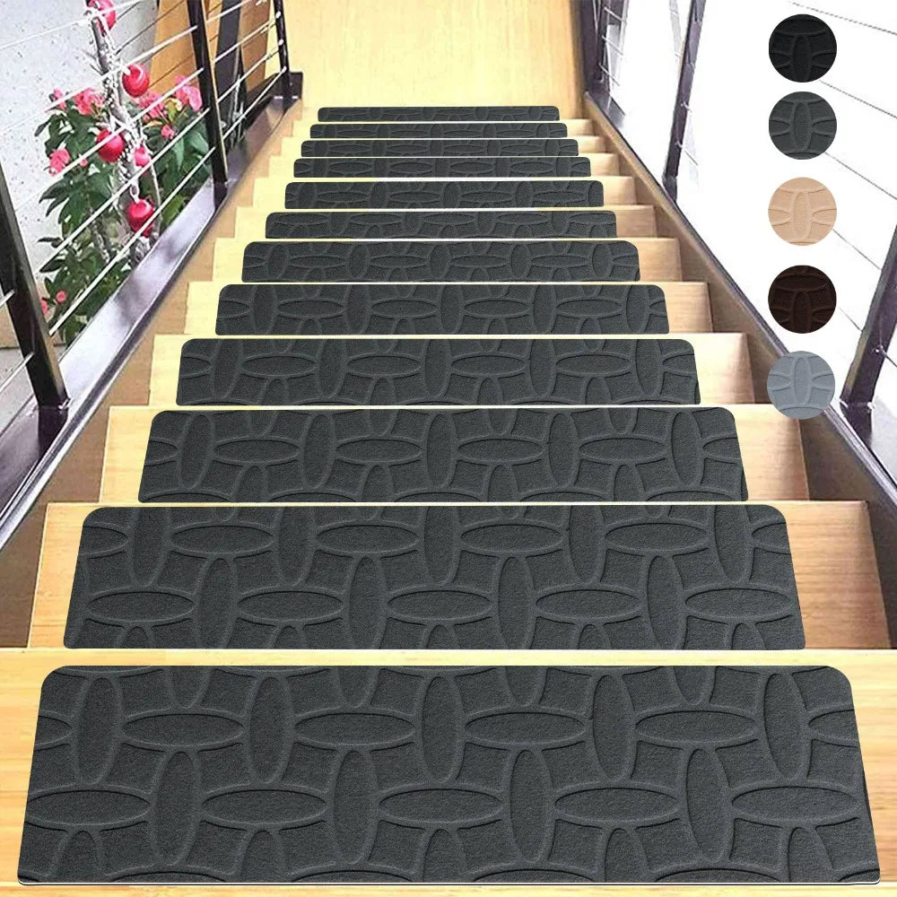 tapis escalier antidérapant vinyle daim patchwork noir gris beige moderne minimaliste