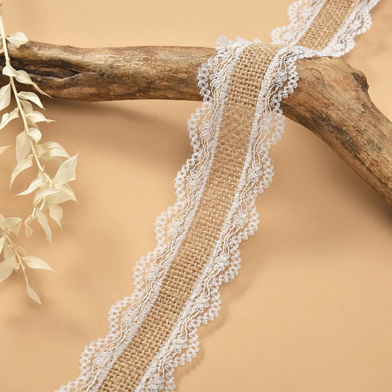 ruban jute dentelle blanche vintage rustique 2m 5m opacité beige blanc decoration cadeau festive