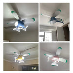 ventilateur moderne hélicoptère bleu rose enfantin led télécommande lumières