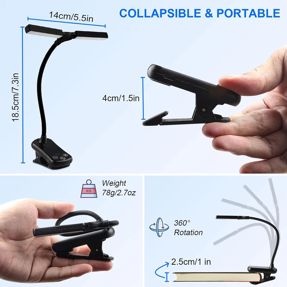 lampe lecture rechargeable 14 led pince usb couleurs intensités moderne minimaliste