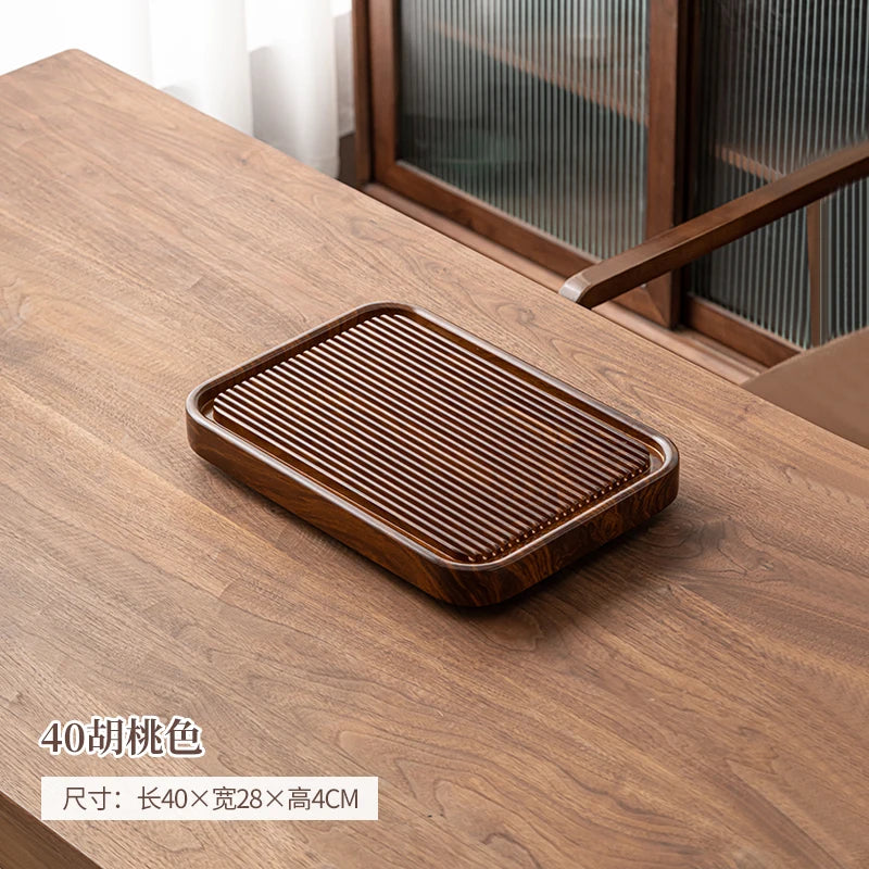 plateau thé bois marron rayures moderne drainage intégral salon service cérémonie thé