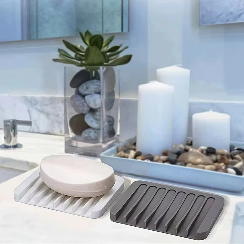 support savon adhésif moderne gris vert blanc rayures horizontales salle bain cuisine