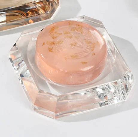 support savon moderne élégant transparent facettes géométriques contemporain or noir