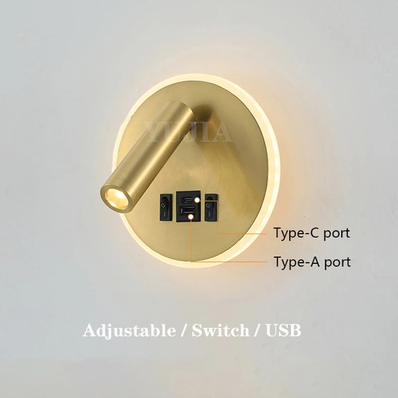 applique murale led moderne ports usb lampes lecture réglables chambre étude