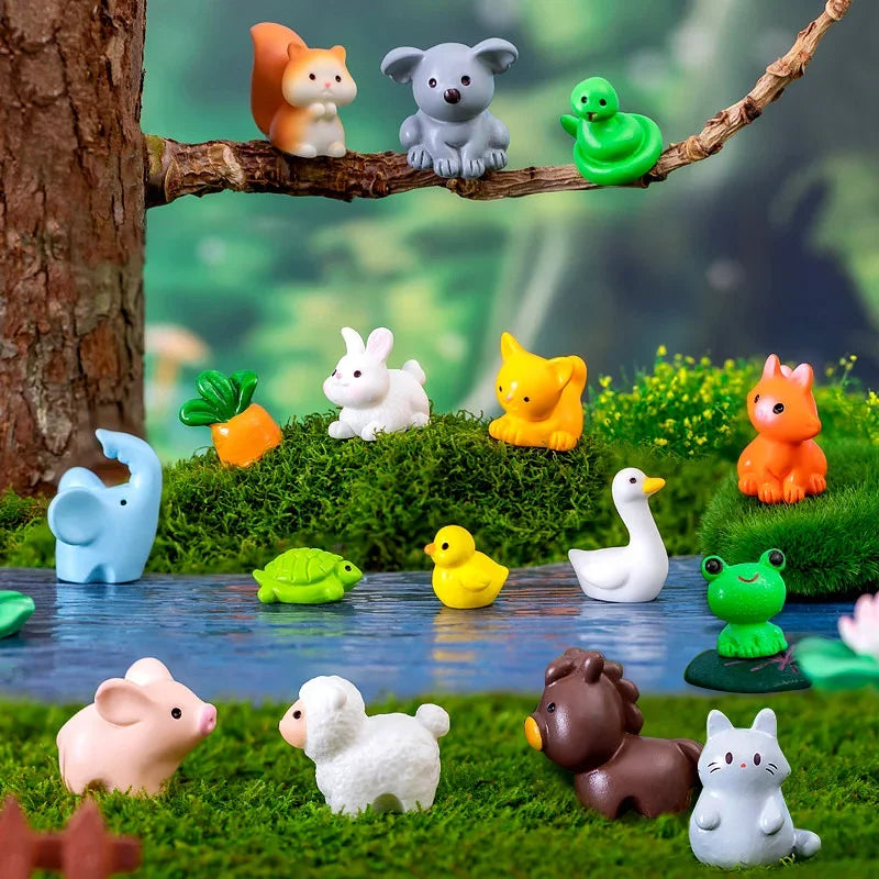 figurines animaux miniature résine oiseaux mammifères insectes accessoires cartoon orange gris vert blanc jaune