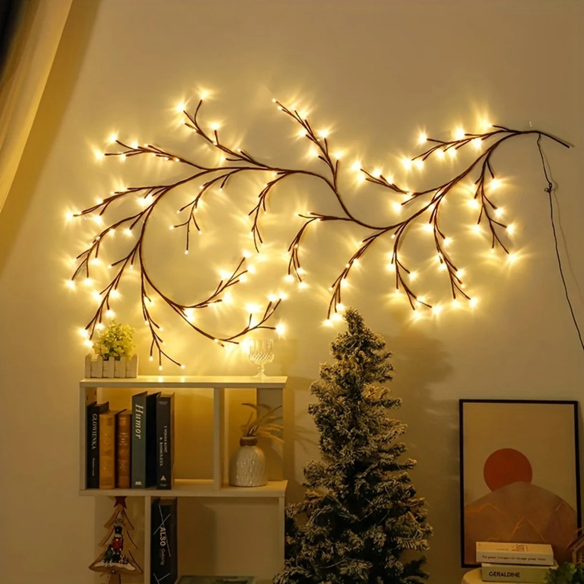 guirlande lumineuse branche naturelle 96 led noir blanc decoration moderne modes usb