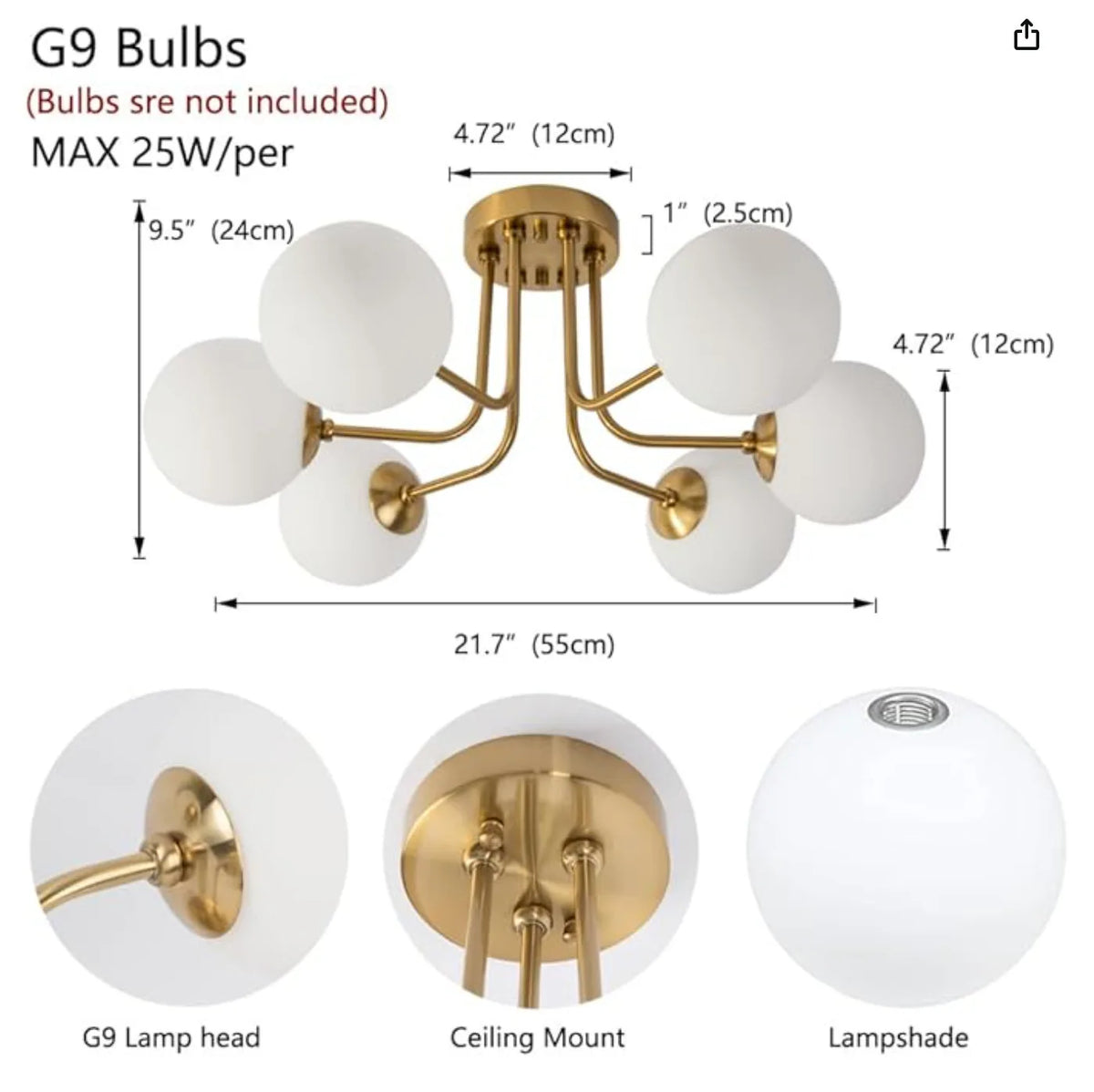 luminaire moderne or noir globes verre opaques semi suspendus métal