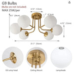 luminaire moderne or noir globes verre opaques semi suspendus métal