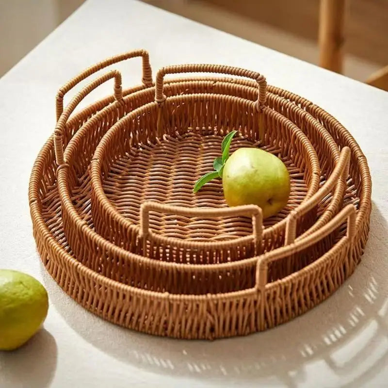 panier tressé osier brun pliable plateau rustique bohème salon storage fruits Pods Pods Pods