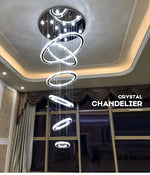lustre moderne blanc cercles concentricques salon chambre pendentif acier inoxydable éclairage intérieur grande piece