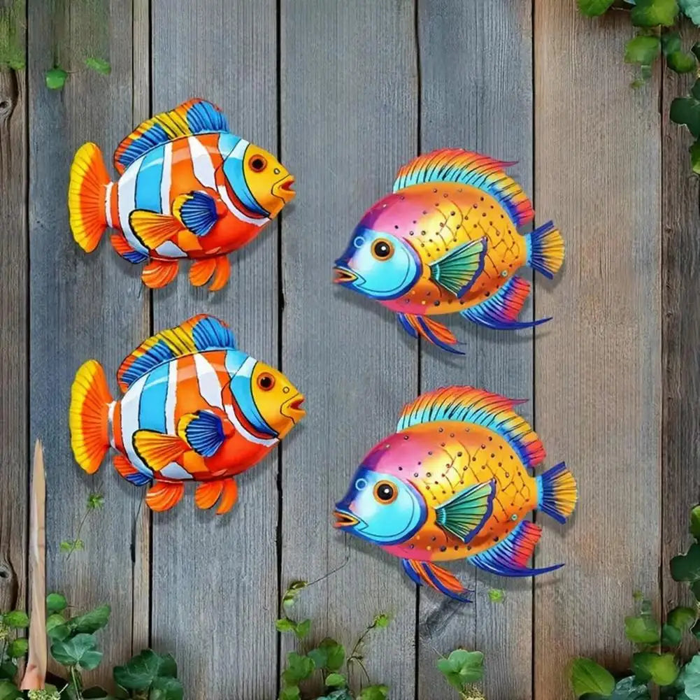 décoration murale plaques poissons colorées artisanal moderne orange bleu blanc vert rose jaune