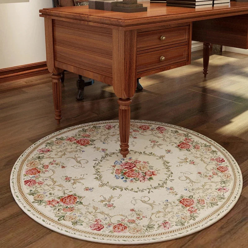 tapis rond décoratif classique motif floral broderie intérieur salon maison doux antidérapant
