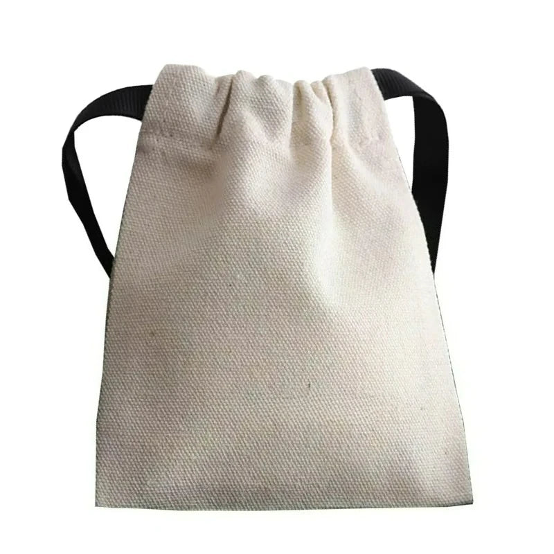 sac bijoux toile coton fleuri ruban noir beige clair minimaliste réutilisable personnalisable logo imprimé