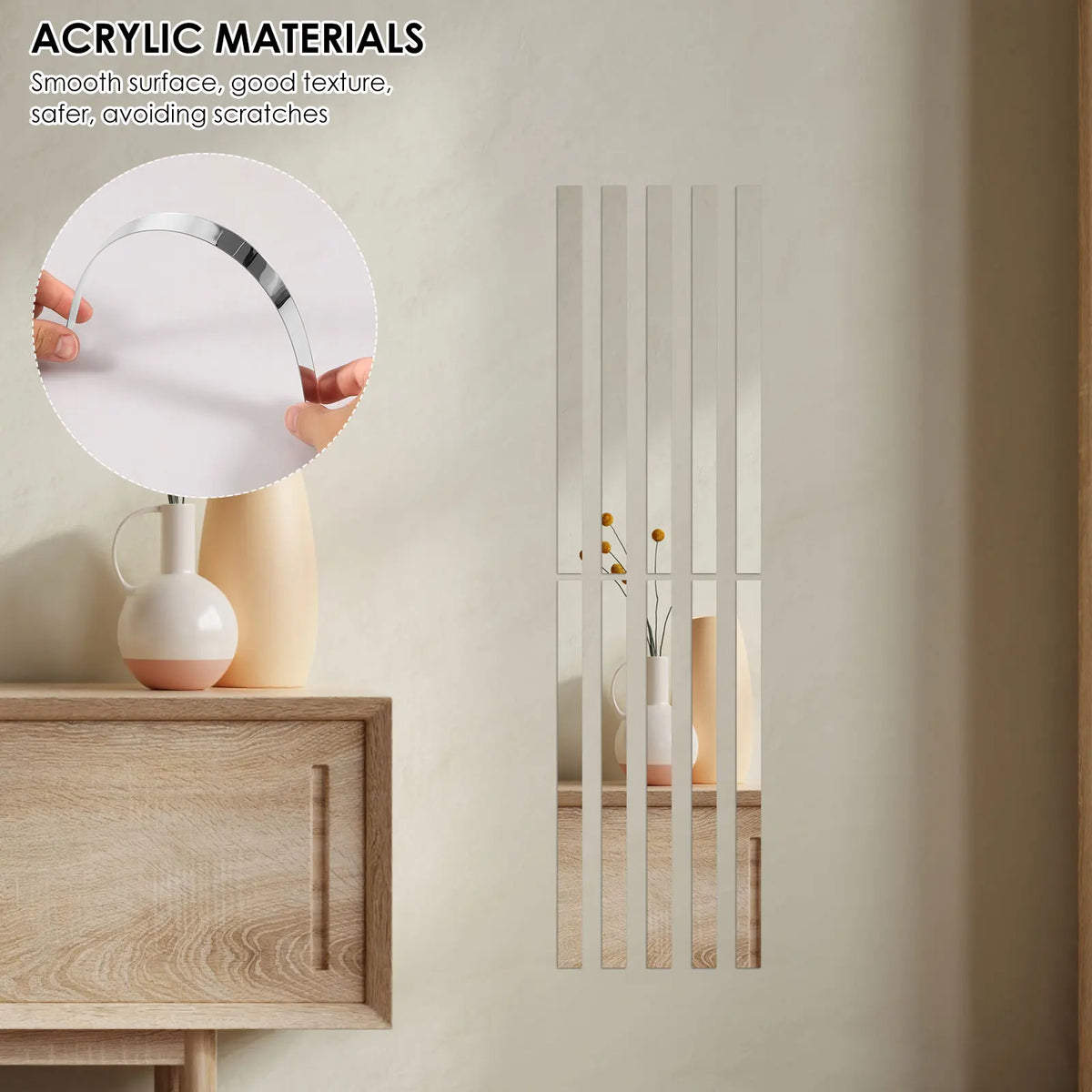 miroirs adhésifs rayures blanches modernes stickers muraux autocollants 10 pièces 30cm 2cm