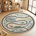 tapis rond carte monde moderne floral adhésif salon chambre extérieur bleu clair vert foncé