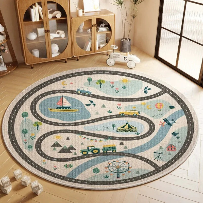 tapis rond carte monde moderne floral adhésif salon chambre extérieur bleu clair vert foncé