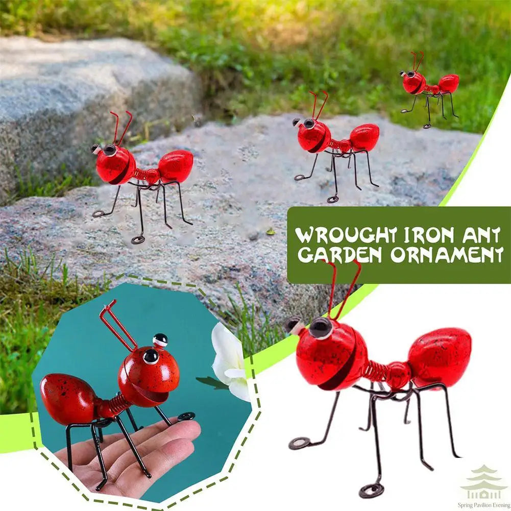 figurines insectes métal vert bleu rouge orange points noirs artisanal extérieur