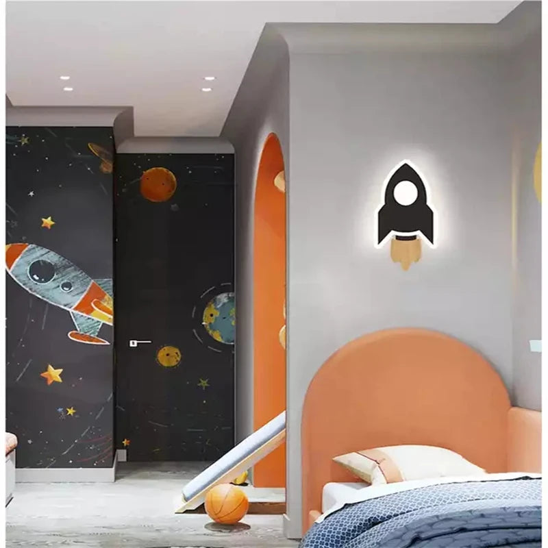 lampe murale moderne applique étoile lune fusée bleu noir adhésive led chambre enfant salle