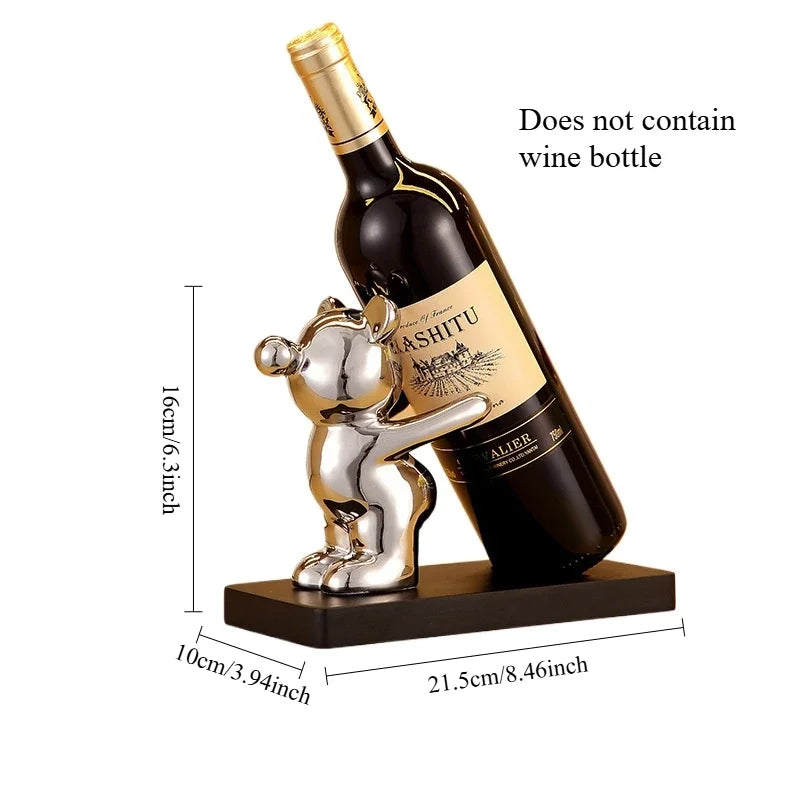 présentoir bouteille ours argenté doré moderne décoration noël vin champagne étiquette florale