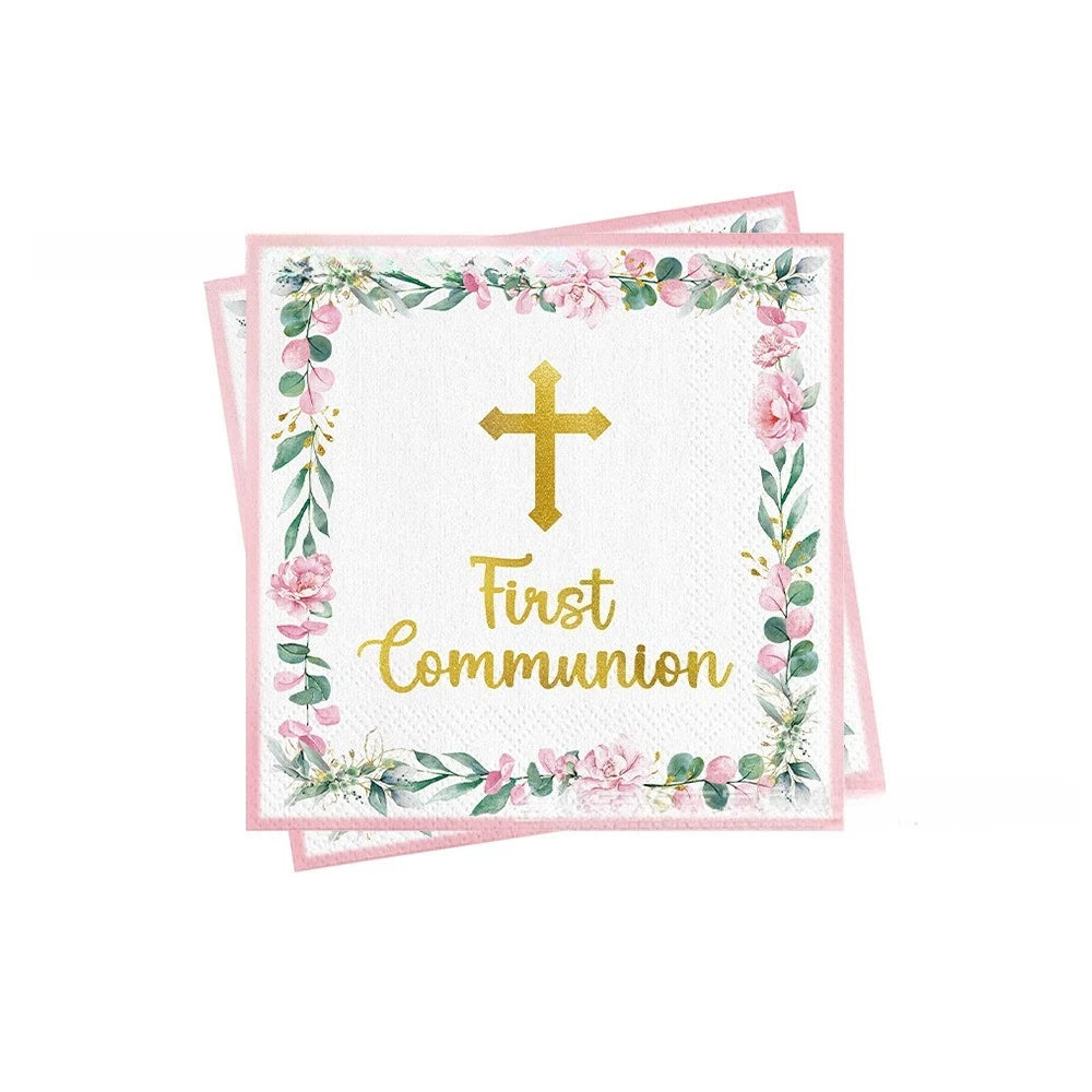 assiettes jetables thème eucharistique croix dorée fleurs mariage baptême anniversaire fêtes enfants