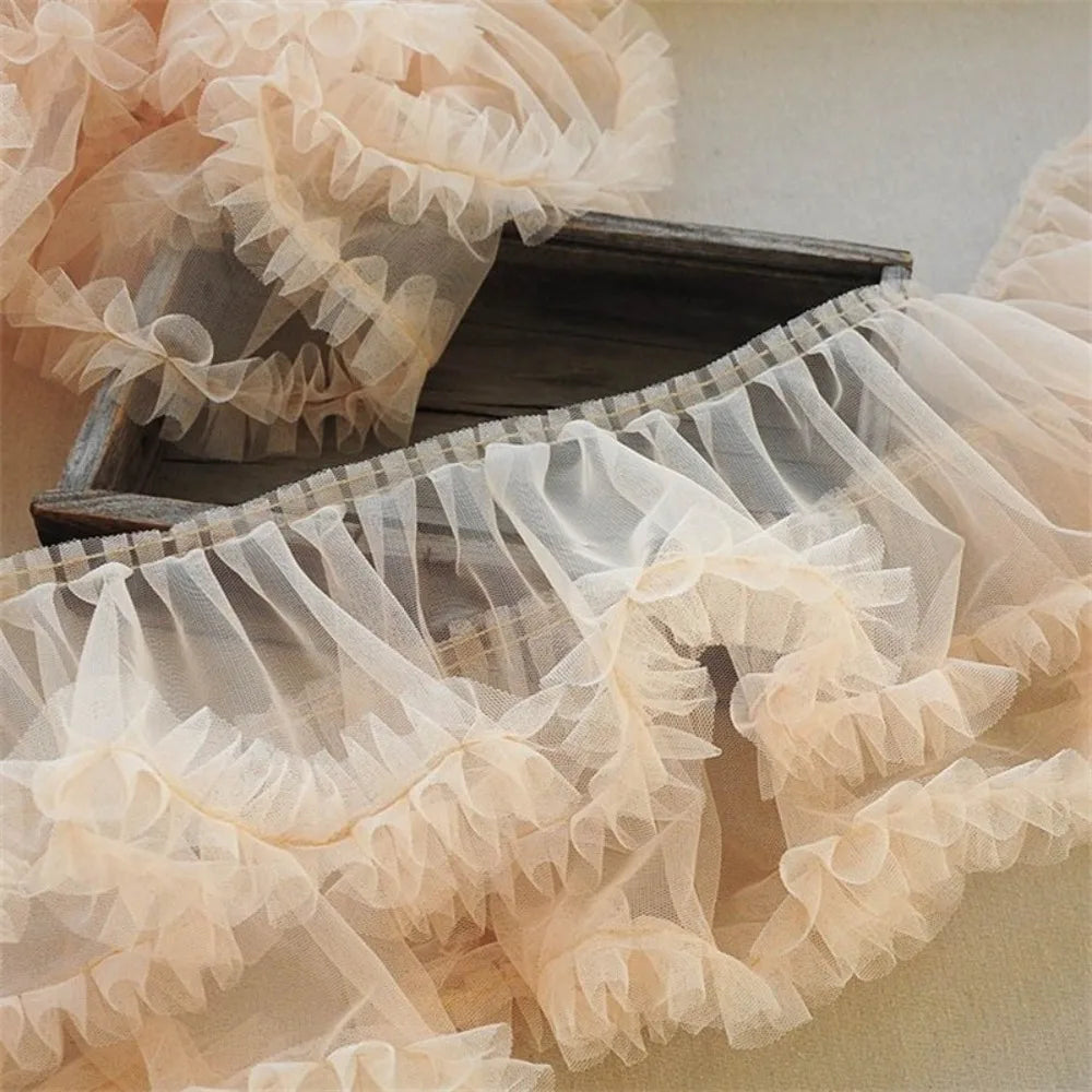 ruban tulle plissé noir rose blanc jaune fin élégant décoration 90cm longueur 15cm largeur