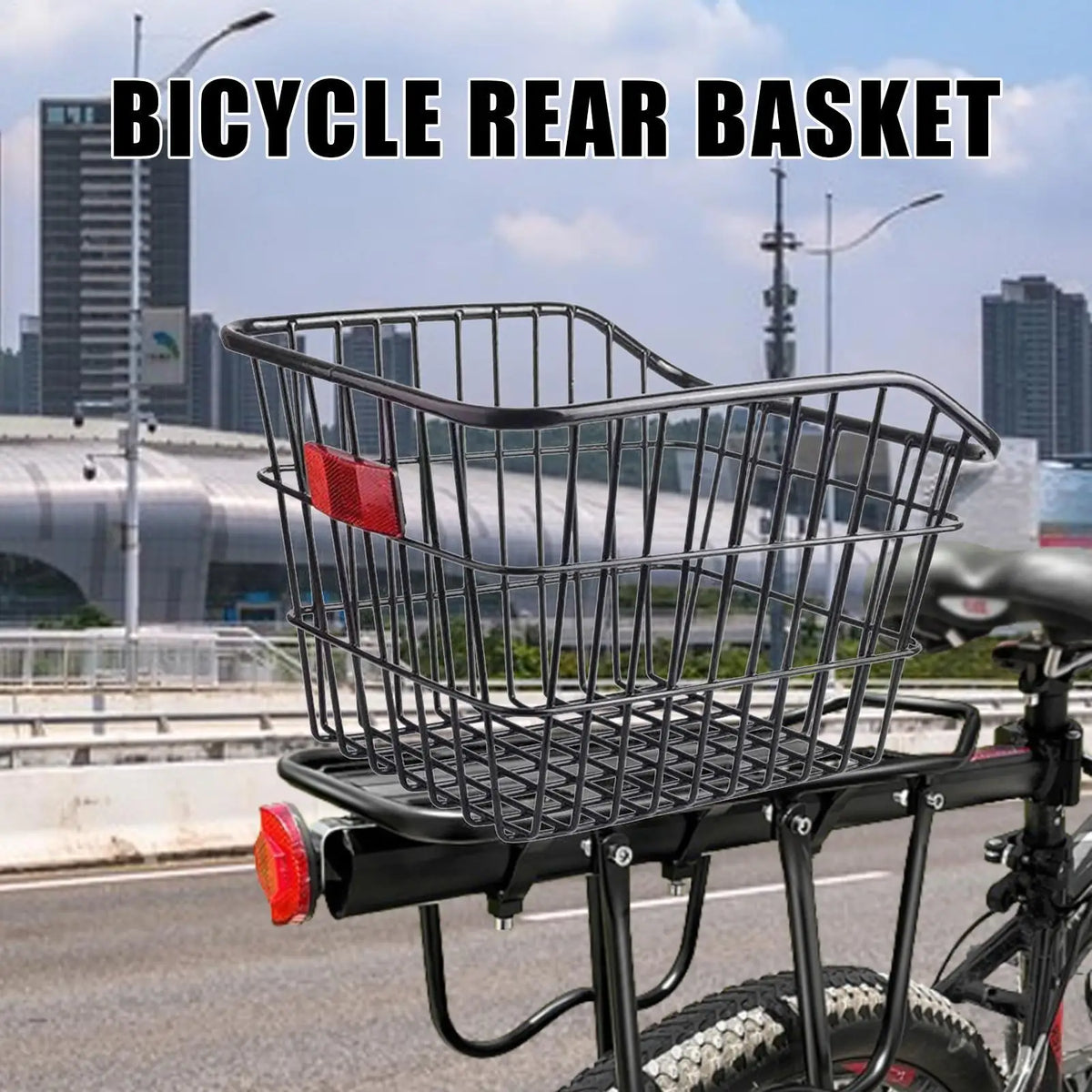 panier vélo arrière acier noir clips moderne maille métallique couvercle vis poignée