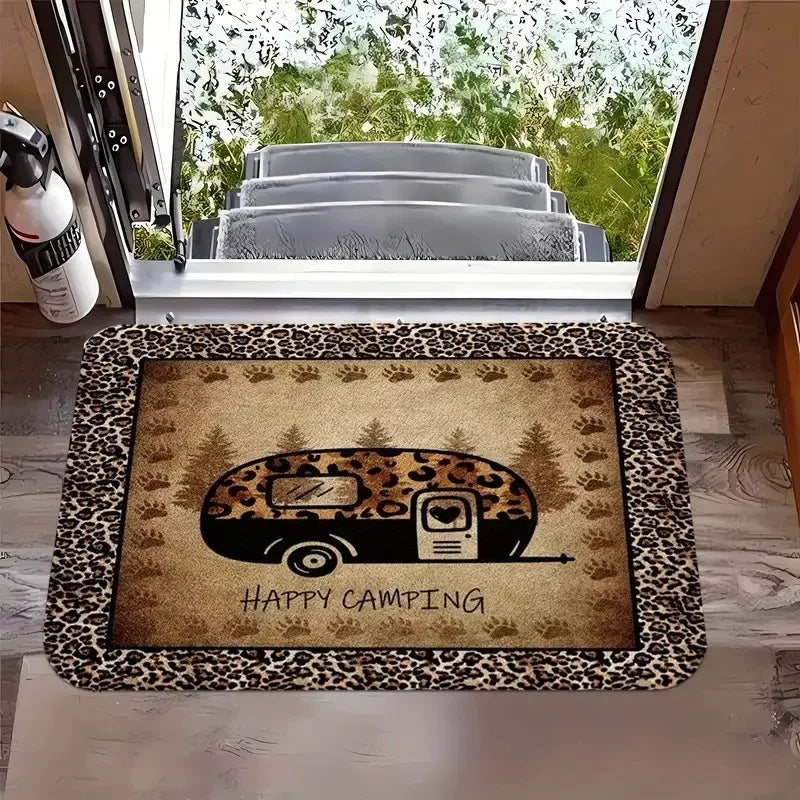 tapis sol camping décoratif motif chien arbres bienvenue extérieur intérieur antidérapant coton beige
