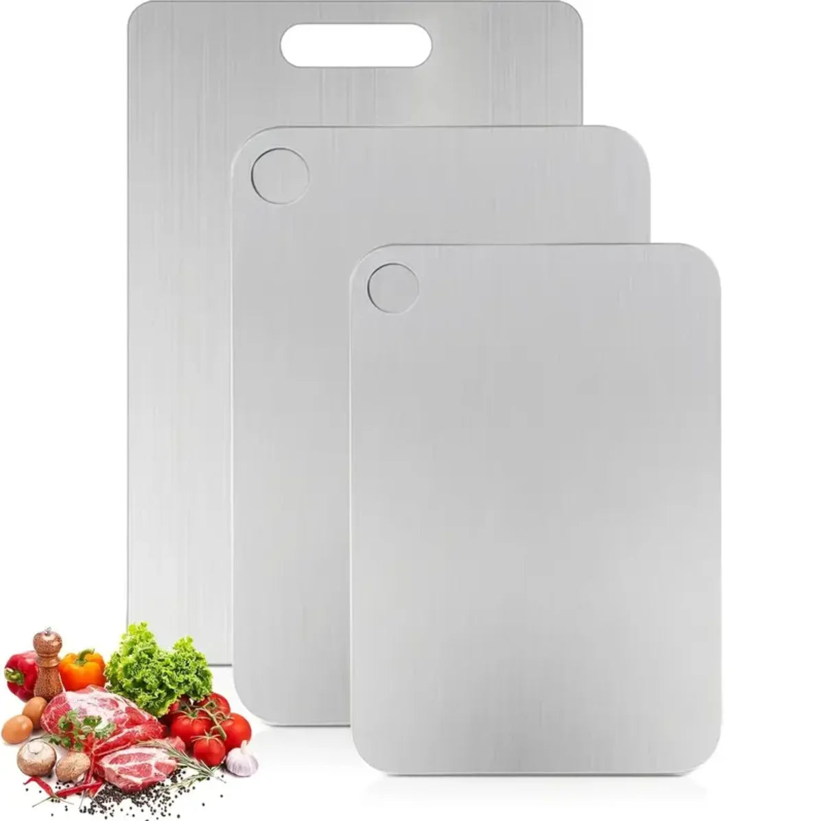 planche découper acier inoxydable 304 double face moderne gris métallisé lisse portable 28cm 39cm