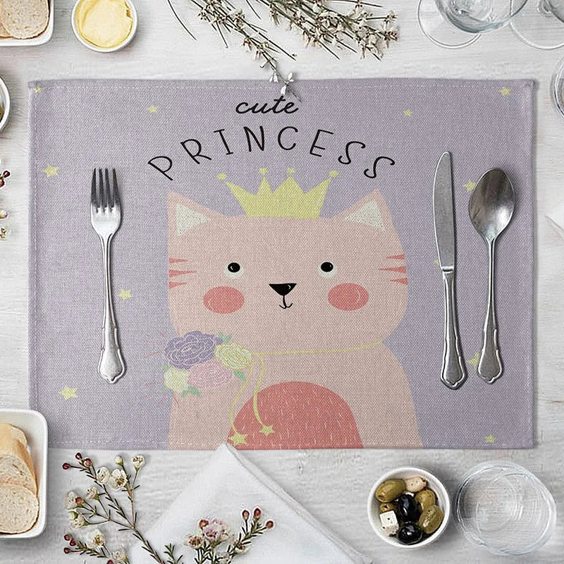 serviette table lin motif animaux enfant décorative coton gris rose bleu beige