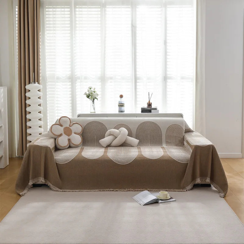 couverture canapé moderne motif géométrique beige gris oreiller décoratif