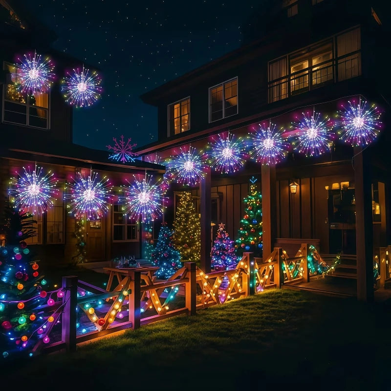 guirlande lumineuse moderne étoiles lumineuses blanc doré multicolore 240 leds fixations oeilletsextérieur decoration noel
