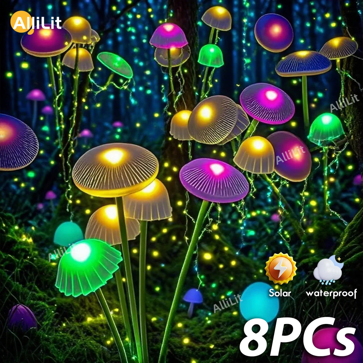 lumière solaire jardin champignon moderne vert violet bleu jaune blanc extérieure LED étanche IP45