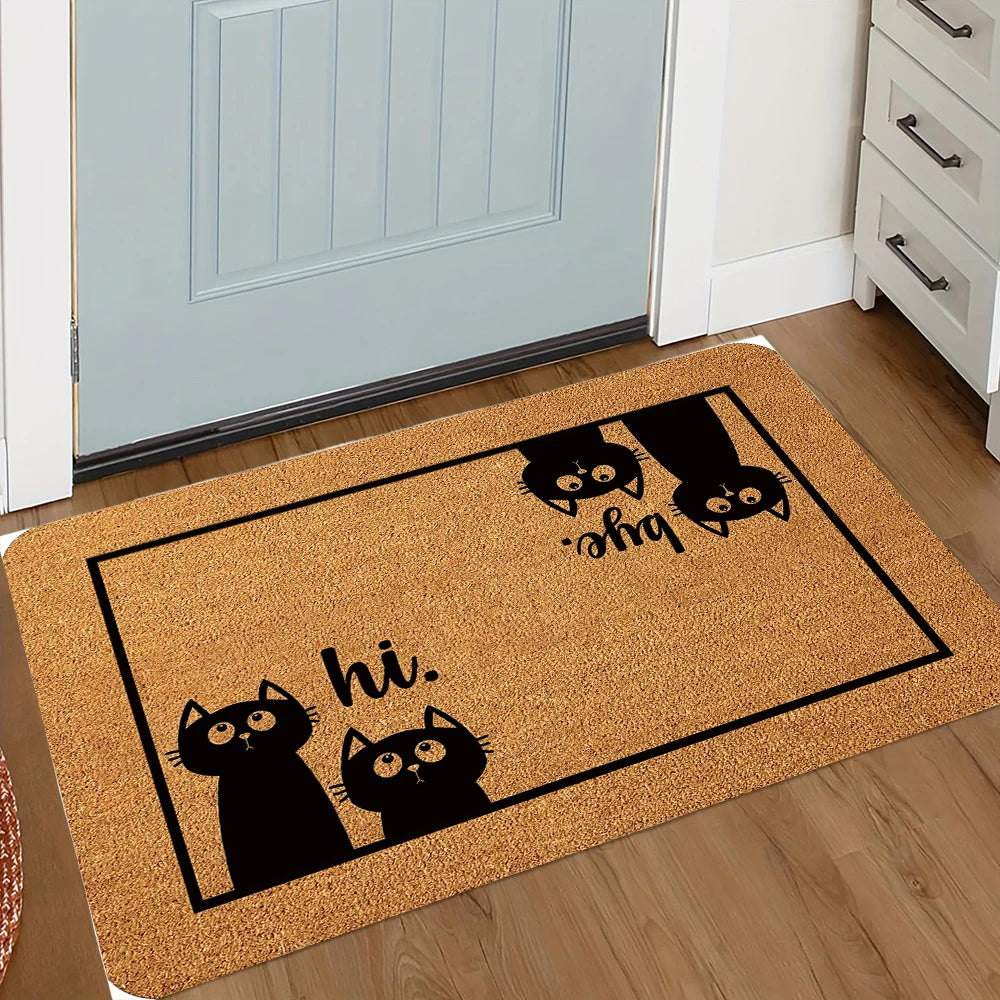 Tapis entrée humoristique chat marron antidérapant