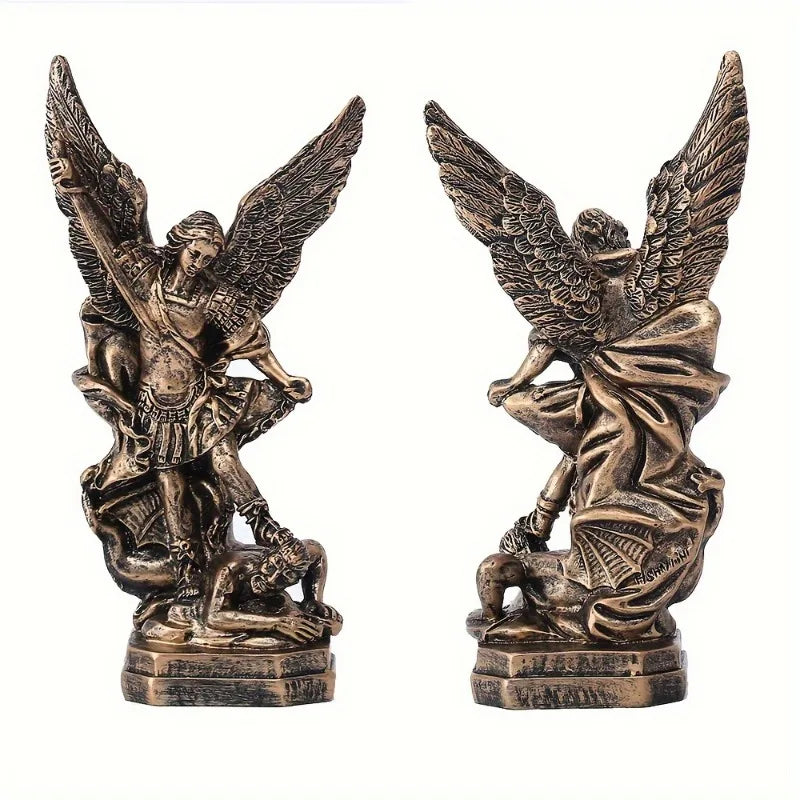 statue saint michel bronze ailes déployées démon religieuse classique 13cm haute qualité détails sculptural