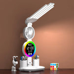 lampe rechargeable led moderne horloge ventilateur blanc multifonctionnelle tasses stylos rubik cube figurine chien