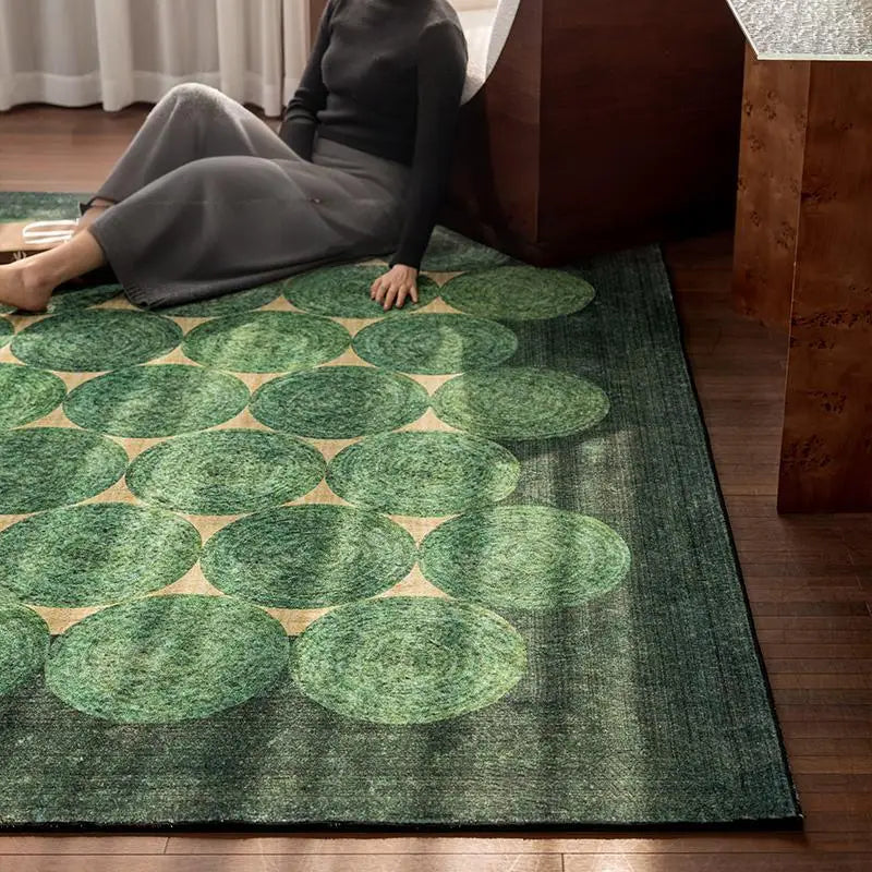 tapis vert moderne salon durable polyester texture douce adhésif circulaire géométrique