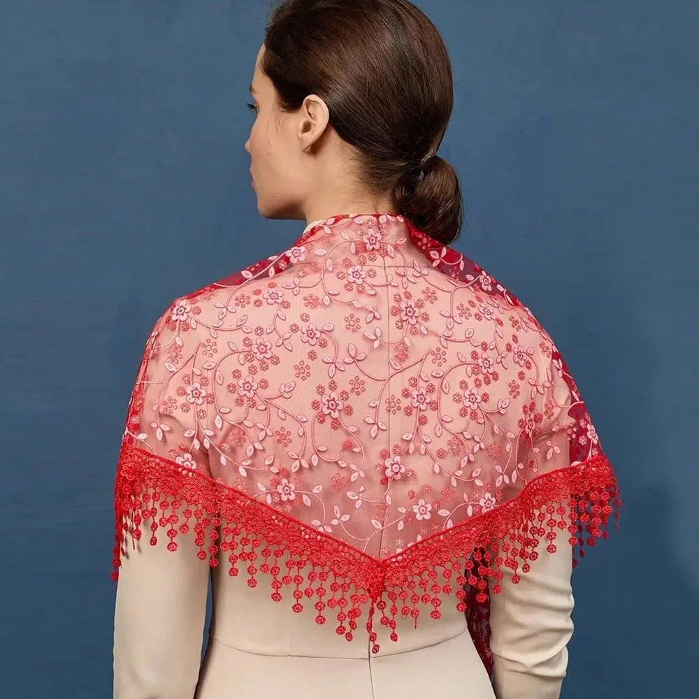 écharpe étoffe polyester motif floral blanc élégant voile tête décontracté
