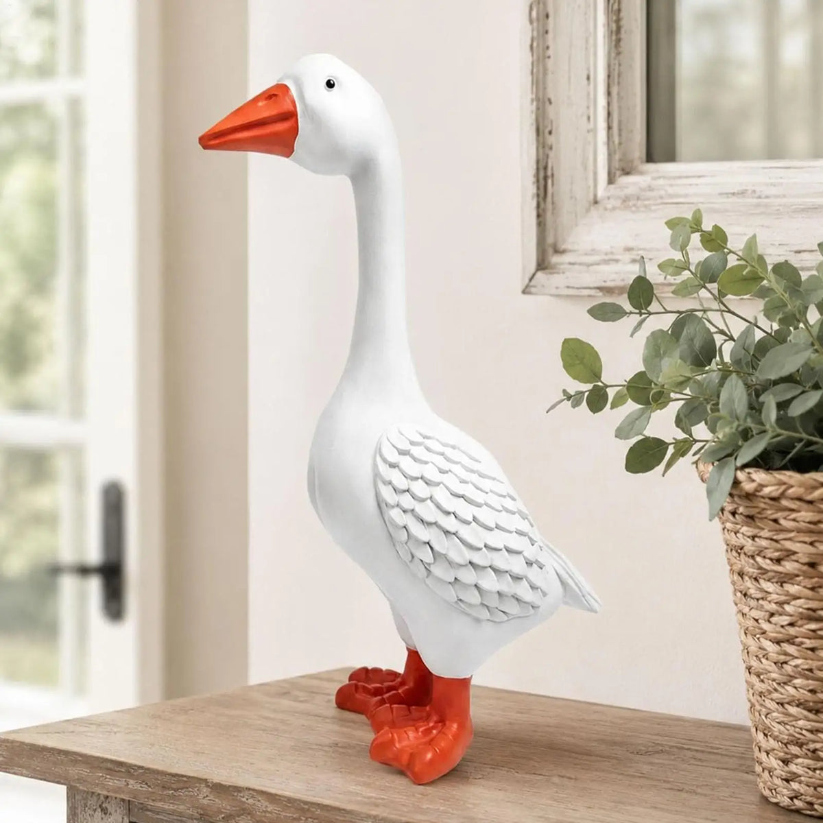 statue canard résine blanche plumes gravées décorative jardin rustiqueintérieur famille