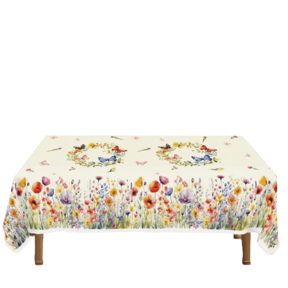 nappe fleur bleue beige lapin papillon noël halloween décoration table maison rustic