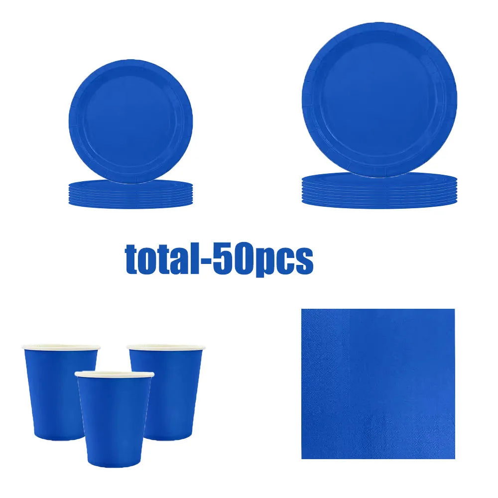 vaisselle jetable bleu royal moderne assiettes gobelets serviettes nappe fête anniversaire mariage noël
