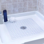 tapis bain antidérapant pvc bleu blanc noir perforé moderne adhésif 53x53cm