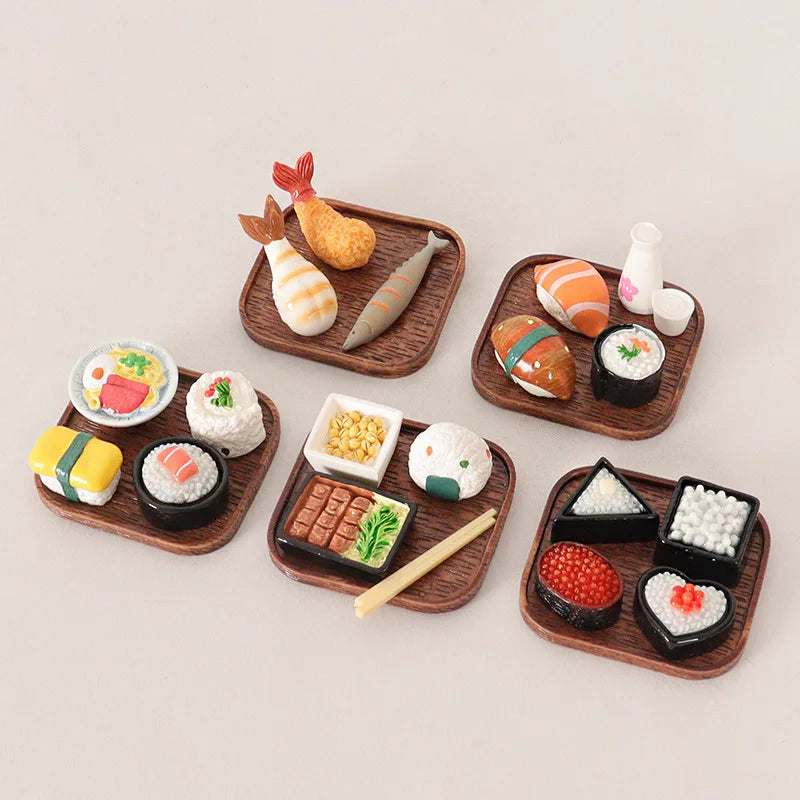 miniatures sushi sashimi assiettes chopsticks sauce réaliste détaillées variées transparentes ornement